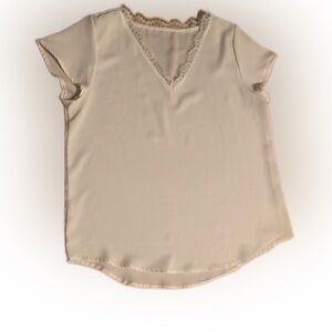 Women’s XL White Short-Sleeve Tee/Top with Fringe Neck Trim